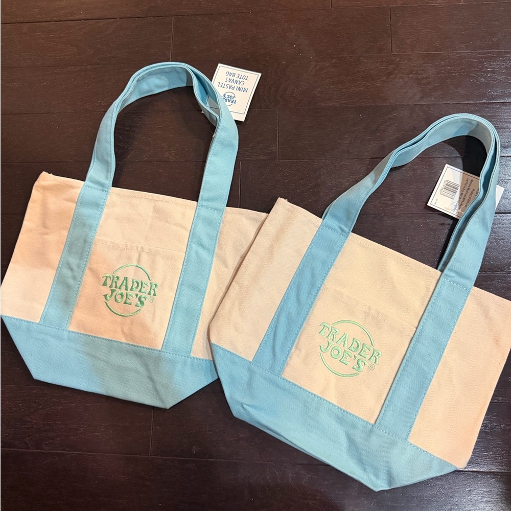 Trader Joe's Mini Pastel Canvas Tote Bag - Blue (2)